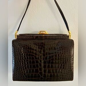 Judith Leiber Rare Brown Alligator Shoulder Bag